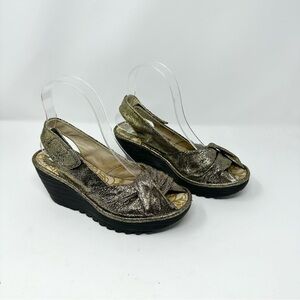 Fly London Metallic Wedge Sandals 6